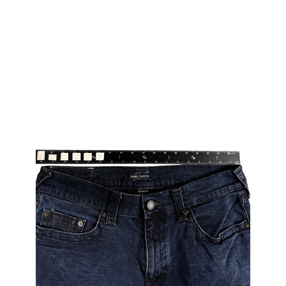 True Religion Ricky Shorts Mens 36 Blue Denim Dark Wash Raw Hem Relaxed Straight - Picture 4 of 6